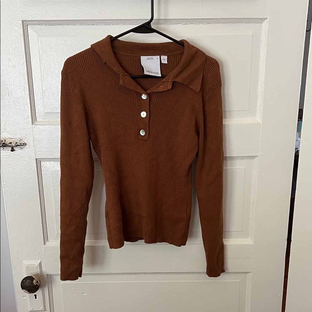 C/MEO Collective Rust Ribbed Knit Top